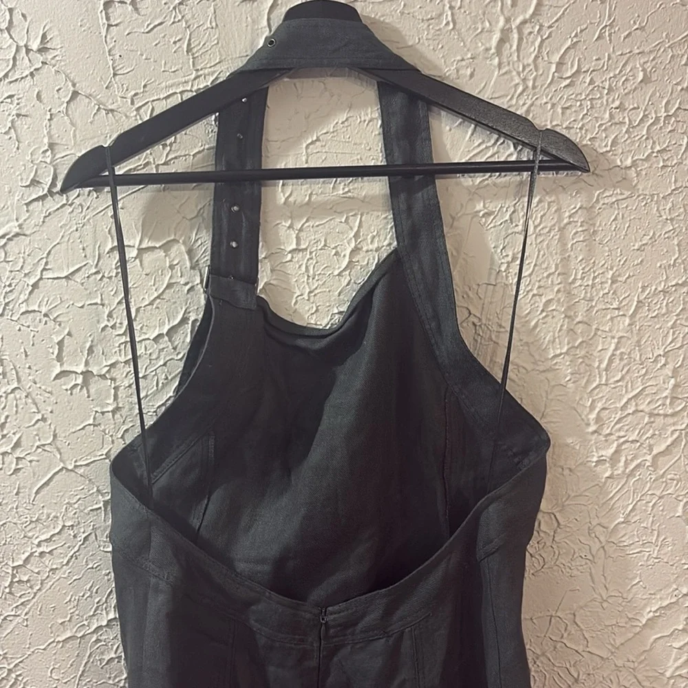 ZARA 100% Linen Halter Midi Dress Grey Medium Bloggers Favorite Coastal Beach